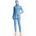 Slim Modest Muslim Swim Wear Burkini for Women Full Cover Solid Color White Flowers on One Sleeve Islamic Swimsuit with Hijab. 