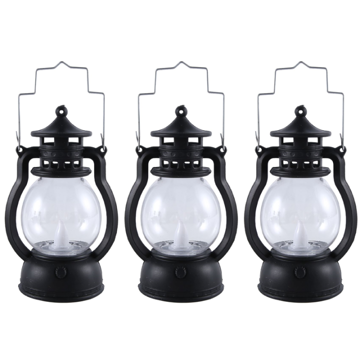 12 Pcs Mini Lantern Decorative With LED Candle Hanging Candle Lanterns Battery Black