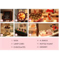 Wooden Toy Miniature Doll House Kit Chocolate Shop DIY LED Light Dollhouse Doll House Kids Gift Toys.