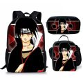 Bandai Naruto School Bag Printed Lunch Bag Pencil Case Backpack Three-piece Set Gifts Backpack Lightening Zipper Shoulders. 