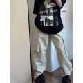Apricot fashion ins trend cargo pants women high street multi-pocket casual pant design sense loose straight wide-leg pant women.