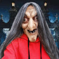 Halloween Horror Mask Scary Old Witch Mask Latex Helmet with Hair Carnival Party Roleplay Mask Haunted House NPC Cosplay Props. 