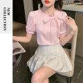 French Chic Bow Short Sleeve Chiffon Shirt Summer Women's Clothing Design Sense Niche Top Western Style Beautiful Small Shirt.