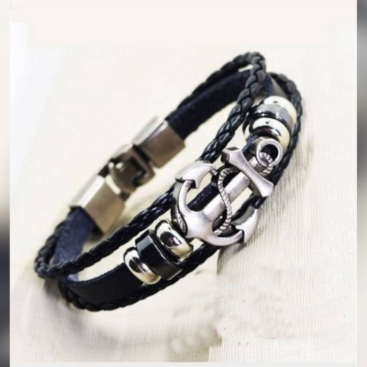 Leather Stainless Steel Buckle Charm Bracelet