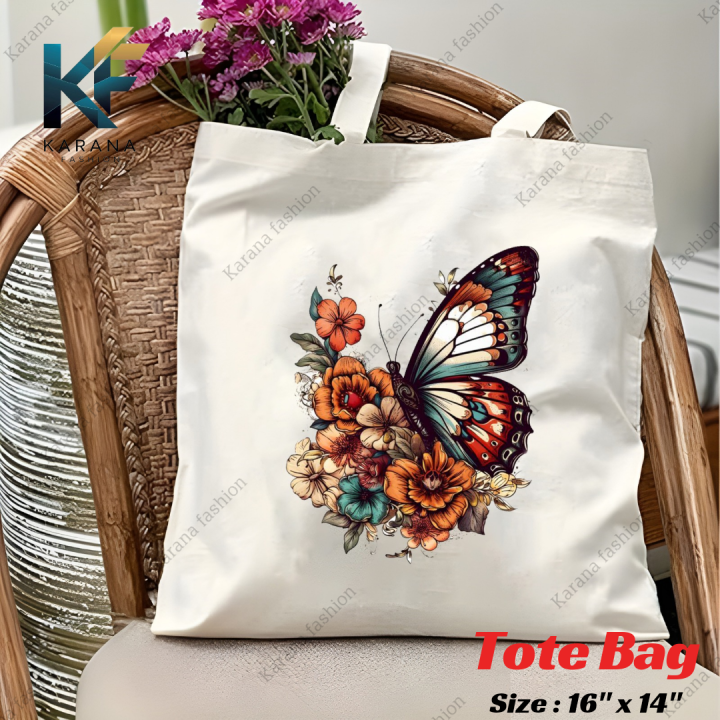 3D colourful butterfly art design printed Canvas Tote Bag with Zipper for ladies