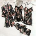Pajamas for Women Pijama 5 Pieces Set Sexy Ladies Pyjama Sleepwear Women Pajama Sets Sleep Lounge with ChPads Homewear.