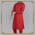 Stylized  Cotton Red Color Semi Long Kabli Set  for Men. 