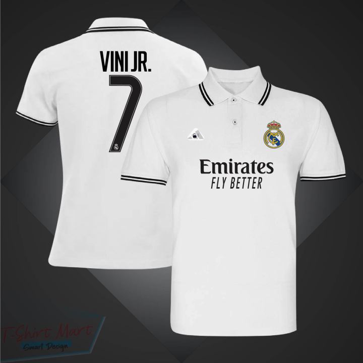 Vini jr 7 Short Sleeve Collar Polo Football Jersey For Men - Half Sleeve Collar Polo vini jr 7 t shirt - Real Madrid Jersey
