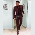 Burgundy 2 Pieces Suits for Men Slim Fit Custom Made Formal Business Suit Plus Size Trajes De Hombre ( Blazer + Pants + Tie ). 