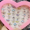10Pcs Cute Cartoon Kids Rings Kawaii Korean Children Girls Enamel Flower Crown Finger Ring Child Jewelry. 