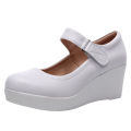 Small Big Size 33-43 Shallow Thick Bottom Genuine Leather Shoes Platform Pumps 2024 Fall Women's High Heels Wedges Shoes Office.