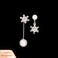 Asymmetric Snowflake Earrings Women Fashion Long Tassel Faux Pearl Eardrop Gift. 