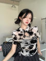 Chinese Style Buckle Shoulder Short Sleeve T T-shirt Women's Summer New Hot Girl Short Drawstring Lace Slimming Irregular Top. 