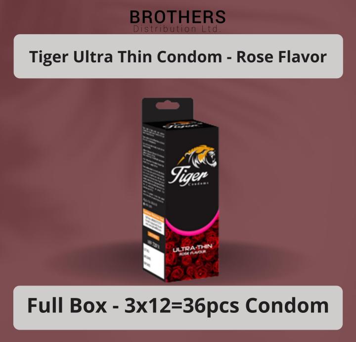 Tiger Condom - Ultra Thin Condoms Rose Flavour - Full Box - 3x12=36pcs