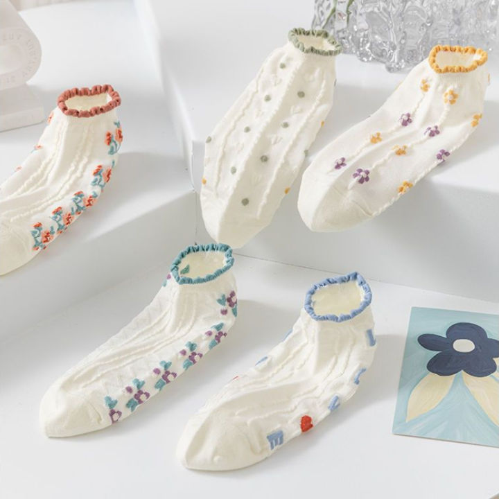 5pair%20/Lot%20Ankle%20Socks%20for%20Women%20Crew%20Colorful%20No%20Show%20Low%20Cut%20Invisible%20Cotton%20Thin%20Non-slip%20Silicone%20Breathable%20Walking%20White%20-%20Image%205