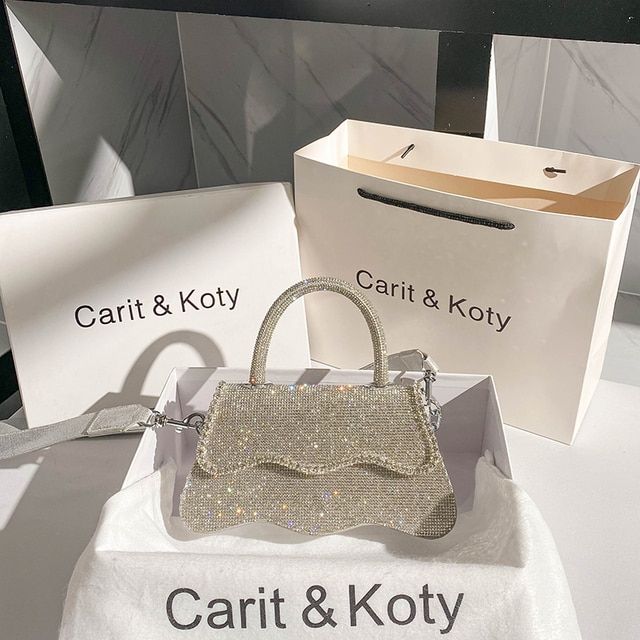 Autumn New Fashion Dinner Full Rhinestone Handbag Rhinestone Banquet Dress Pearl Chain Bag Shoulder Messenger Bag Women