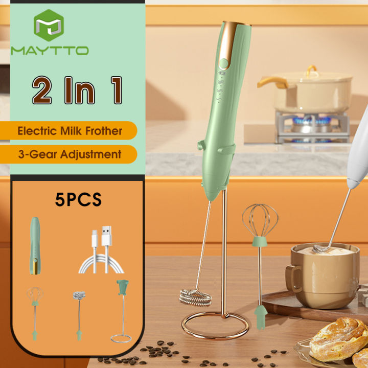 【Lejia】MAYTTO Milk Bubbler Wireless Electric Milk Frother 2 IN 1 Household Hand-Held Electric Beater Blender USB Rechargeable Foam Kitchen Portable Mixer With Head Mixing Head For Coffee Cream Milkshake