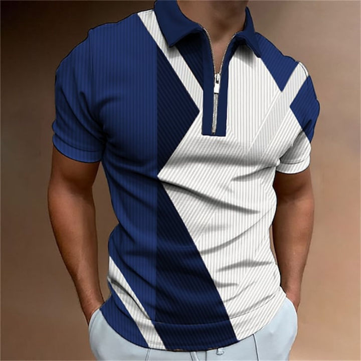 Men%20Polo%20Shirts%20Summer%20High%20Tops%20T-shirts%20Quality%20Casual%20Daily%20Short%20Sleeve%20Striped%20Mens%20Shirts%20Turn-Down%20Collar%20Zippers%20Tees%20-%20Image%204
