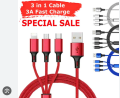 Fast Charging 3-in-1 Metal Data Cable - Micro, Type-C, and Apple Compatible. 