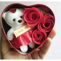 Heart Shaped Box Best Gift For Valentine, Red Scented Rose Soap Flower Petals & Soft Teddy Bear- Red Colour -Multi-Color - Gift Box. 