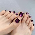 24pcs Glitter Purple Aurora y2k False Toe Nails with Designs Cat's Eye Foot Nails Full Cover Press on Square Feet Nail Tips.