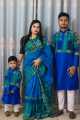 Block Print Family Set Half Silk Saree and Dhupian Panjabi for Father Mother and Son.