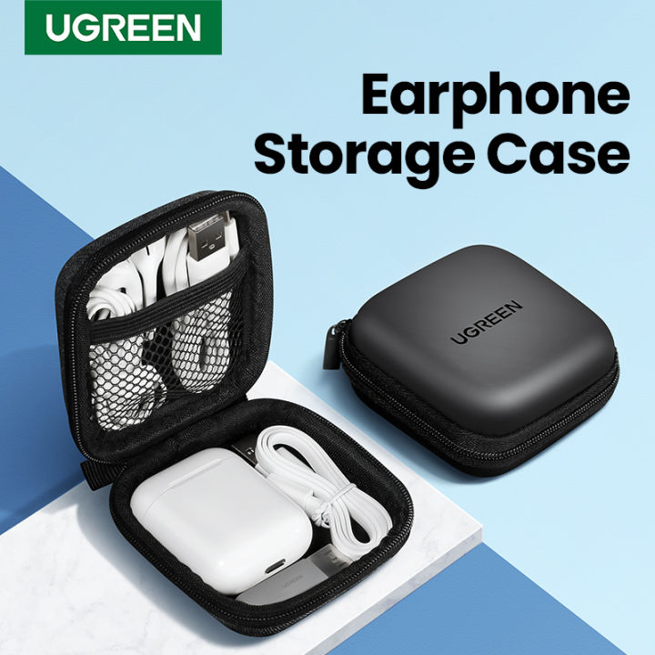 (New) earphone case small headphone hard case carrying bag pouch with Mesk pocket and double zipper for AirPods, in-ear earbuds