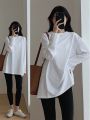 White Inner Long Sleeve T Women's T-shirt Autumn and Winter 2023 New Midi Hip-Covering Dralon Brushed Base Shirt Top.