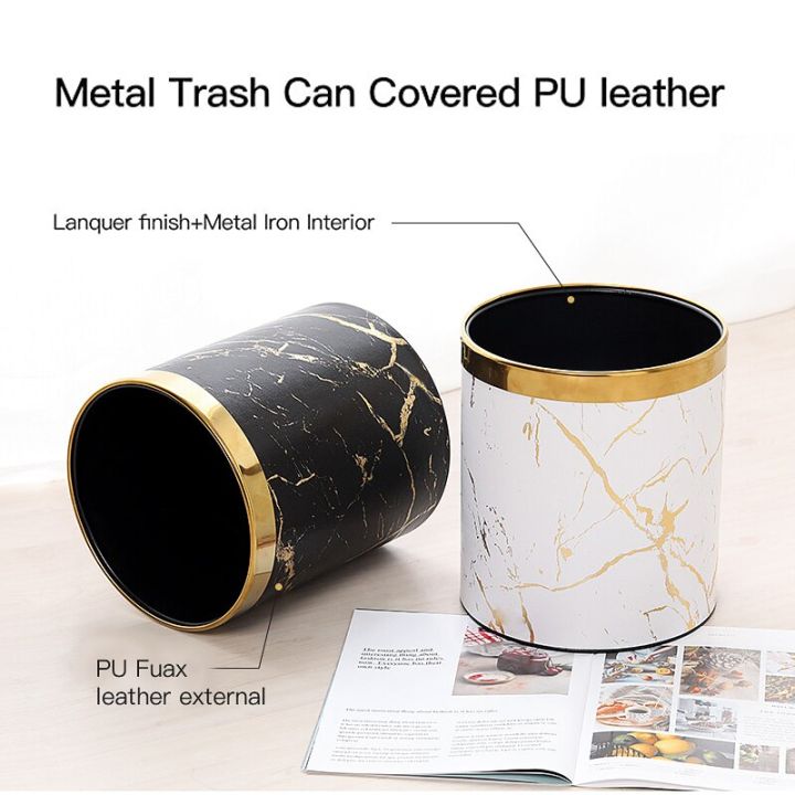 Metal%20Small%20Office%20Trash%20Can,Kitchen%20Garbage%20Can,Bathroom%20Wastebasket%20Bin%20covered%20marble%20texture%20PU%20leather%202.6Gallon%20Trash%20Can%20-%20Image%203