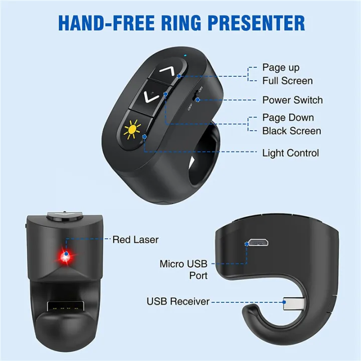 JDXHLAU%205X%202.4GHz%20Rechargeable%20Wireless%20Presenter%20Finger%20Ring%20with%20Red%20Light%20USB%20Presentation%20Remote%20for%20Win%2010%208%20Point%20-%20Image%205