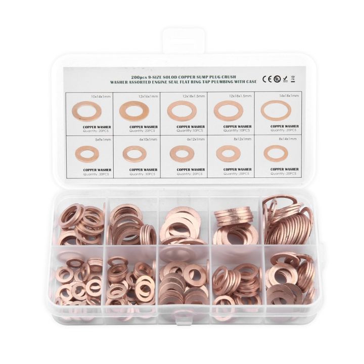 200Pcs%20Solid%20Copper%20Washer%20Flat%20Ring%20Sump%20Plug%20Oil%20Seal%20Assorted%20Set%20Box%20-%20Copper%20color%20200Pcs%20-%20Image%202