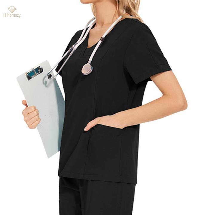 Women%20Scrubs%20Set%20Quick%20Drying%20Neck%20Beauty%20Salons%20Esthetician%20Workwear%20XXL%20Black%20-%20Image%205