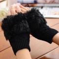 1Pair Fashion Women Faux Rabbit Fur Hand Wrist Crochet Knitted Fingerless Gloves.