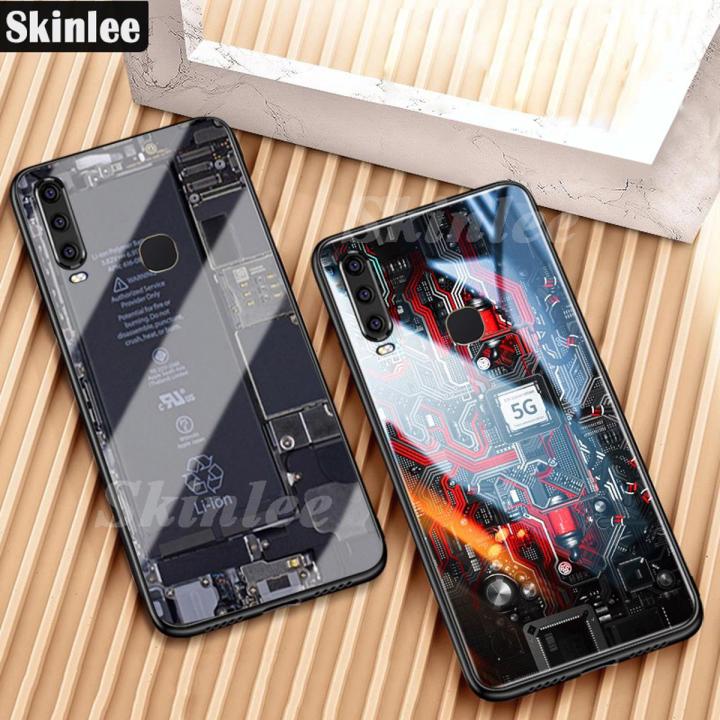 For VIVO Y12 Back Cover Version Theme Case Tempered Glass Protection shockproof Cover for VIVO Y12 case Transparent Circuit Board Design Full Coverage Phone cases