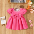 Baby Girl Dress Square Neck Cotton Plain Color Princess Dress Newborn Baby Summer Bow Dress Girl Clothing. 