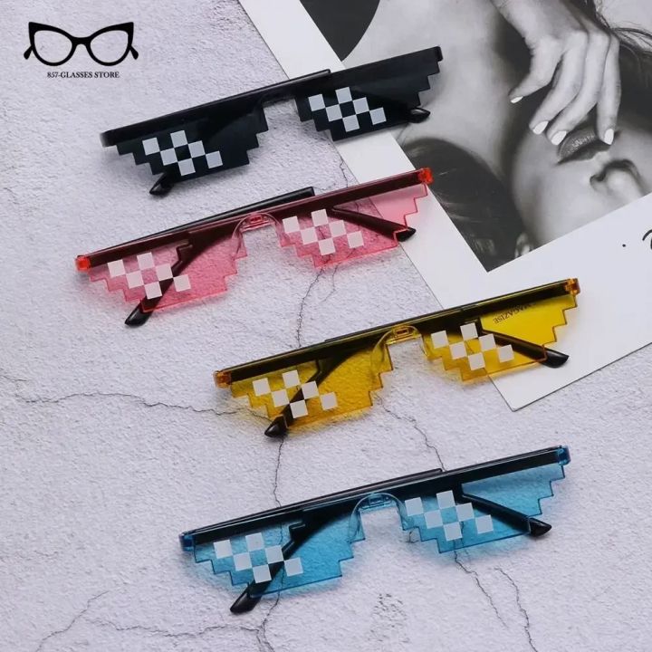 Thug Life Mosaic Glasses Sunglasses Men Women 8 Bit Coding Pixel Trendy Cool Super Party Funny Vintage Shades Eyewear