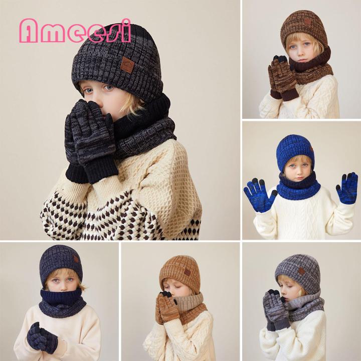 Kids Hat Scarf Gloves Set Cozy 3-piece Kids Winter Hat Scarf Gloves Set Warm Windproof Unisex Children Beanie Gloves Neck Warmer Set Girls Boys Beanie Scarf Set
