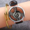 Music Note Quartz Watch Casual Hollow Out Analog PU Leather Wrist Watch For Women Men.