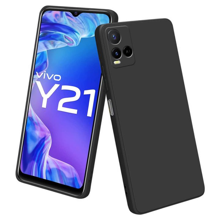 Vivo Y21T/Y21s/Y21/Y33s , Slim Fit Silky And Soft Touch Finish Silicone Matte Finish TPU - Black (With Logo)
