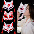 Japanese Fox Mask Half Face Hand-Painted Cat Fox Mask Anime Halloween Festival Makeup Dance Mask Party Costumes Cosplay Props. 