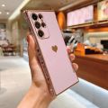 Soft Electroplated Love Heart Phone Case For Samsung S24 S23 S22 Ultra S21 Plus S20 FE A13 A53 A52 A12 Silicone Shockproof Cover.