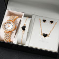 Women's 6pcs Quartz Watch Jewelry Set Simple Yet Elegant Round Roman Digital Dials Ladies' Wristwatch Slim Strap Waterproof Stainless Steel Alloy Girls' Watches. 
