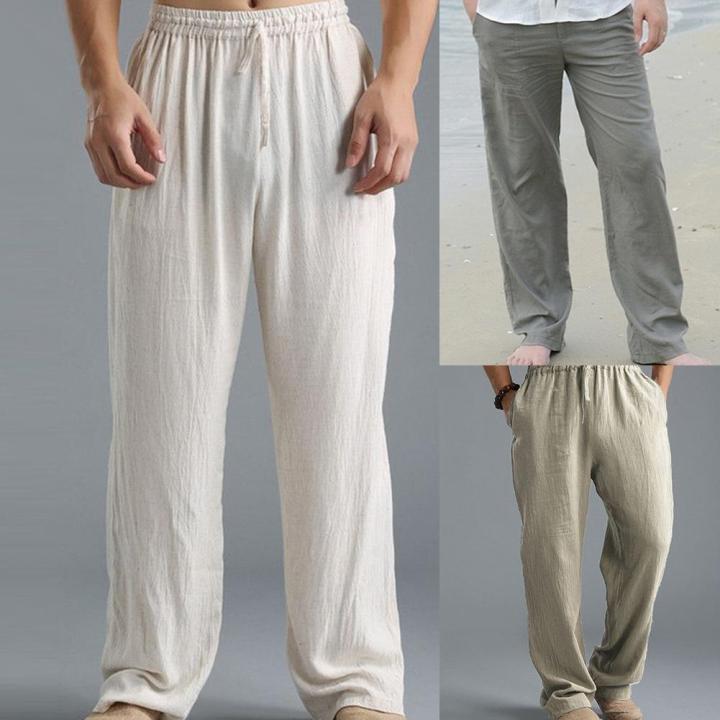 Casual%20Harem%20Men%20pants%20Male%20Solid%20Elastic%20Waist%20Straight%20Loose%20Pants%20Washed%20cotton%20breathable%20casual%20sports%20trousers%20linen%20Pants%20-%20Image%203