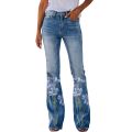 【Alien Alien】 2023 Retro Flared Jeans Ladie Floral Printed Baggy Jeans Streetwear Pantalones Slim-Fit Bell Bottoms Denim Pants джинсы женский. 