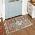 2X Distressed Entryway Rug Doormat Bohemian Faux Wool Floor Carpet for Indoor Front Entrance Kitchen Bathroom Number 5.