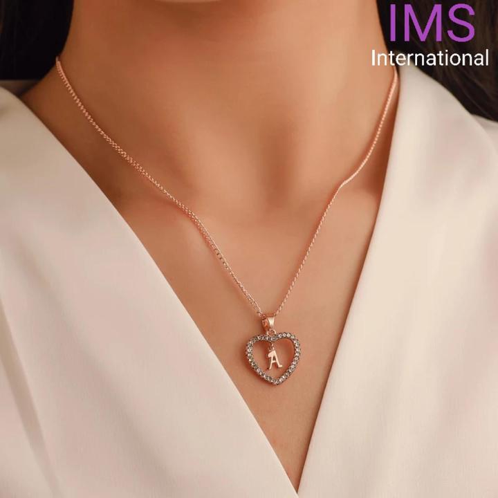 Alphabet Letters Slim Heart Love Pendant Necklace For Women, Slim Chain Necklace Locket for Girls, Name Word Necklaces For Party, Wedding, Dating, Festivals, Birthday