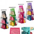 6 Pockets Hanging Storage Bag Purse Handbag Tote Bag Storage Organizer Closet Rack Hangers.