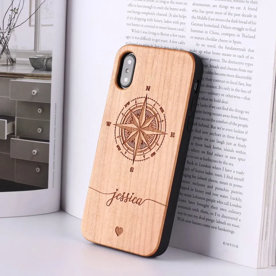 World Map Lion Compass Pineapple Personalized Custom Wood Phone