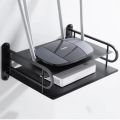 Pure Mall  2 Layer Metal WiFi Router Stand, Wall Mount Shelf Bracket for Tv Box, Remote Control, Set Top Box, Aluminum, Black. 