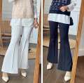 WOMEN FLARE PANTS / RIBBED COTTON / HIGH WAIST PANTS.